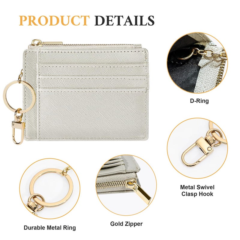 Sodsay Card Case Slim Front Pocket Wallet for Women Credit Card Holder with Keychain(CH Silverish Gold) - Image 3